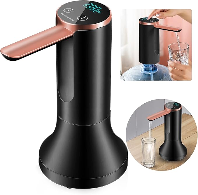 Distributeur d'eau de bureau avec base amovible, pour bouteille de 5 gallons, pompe à eau électrique portable et pliable avec chargement USB pour camping, pique-nique, maison, bureau (noir)