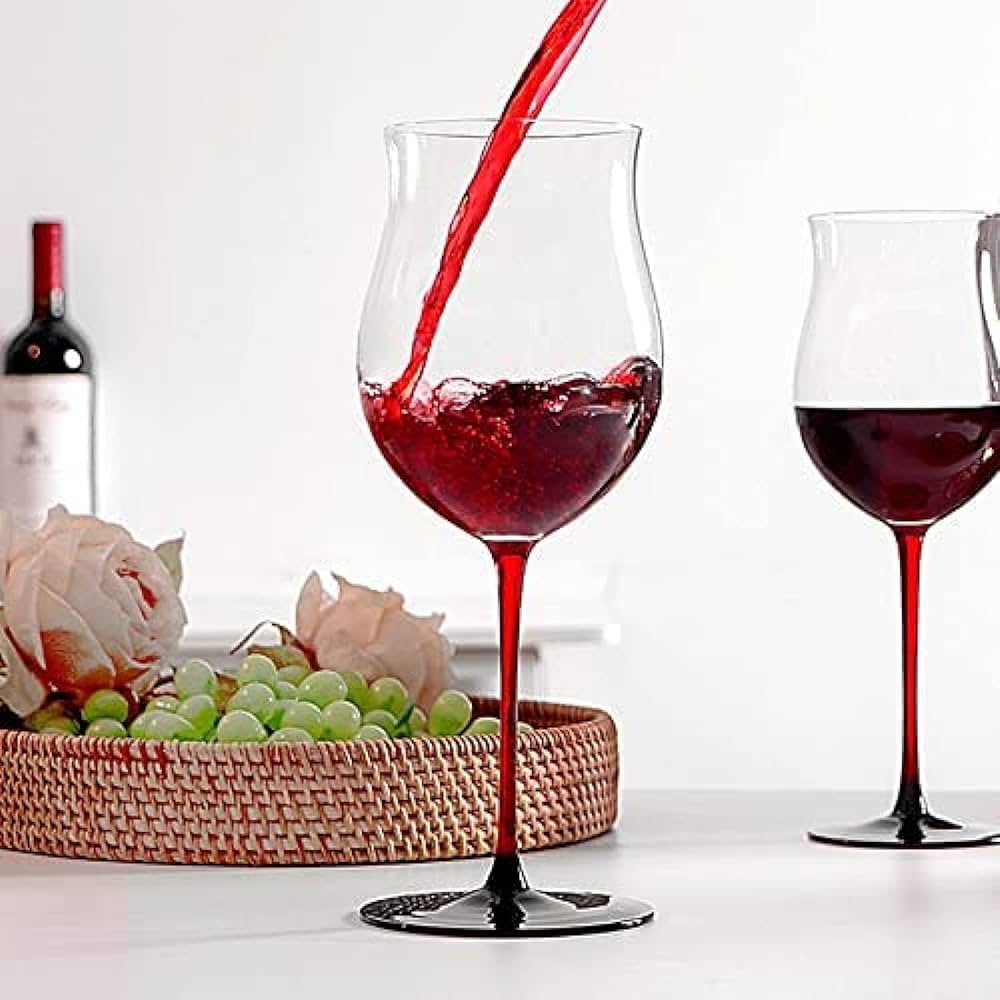Verre à Vin Premium Design Bicolore - Pied Rouge & Noir: 1 paquet de 3 verre