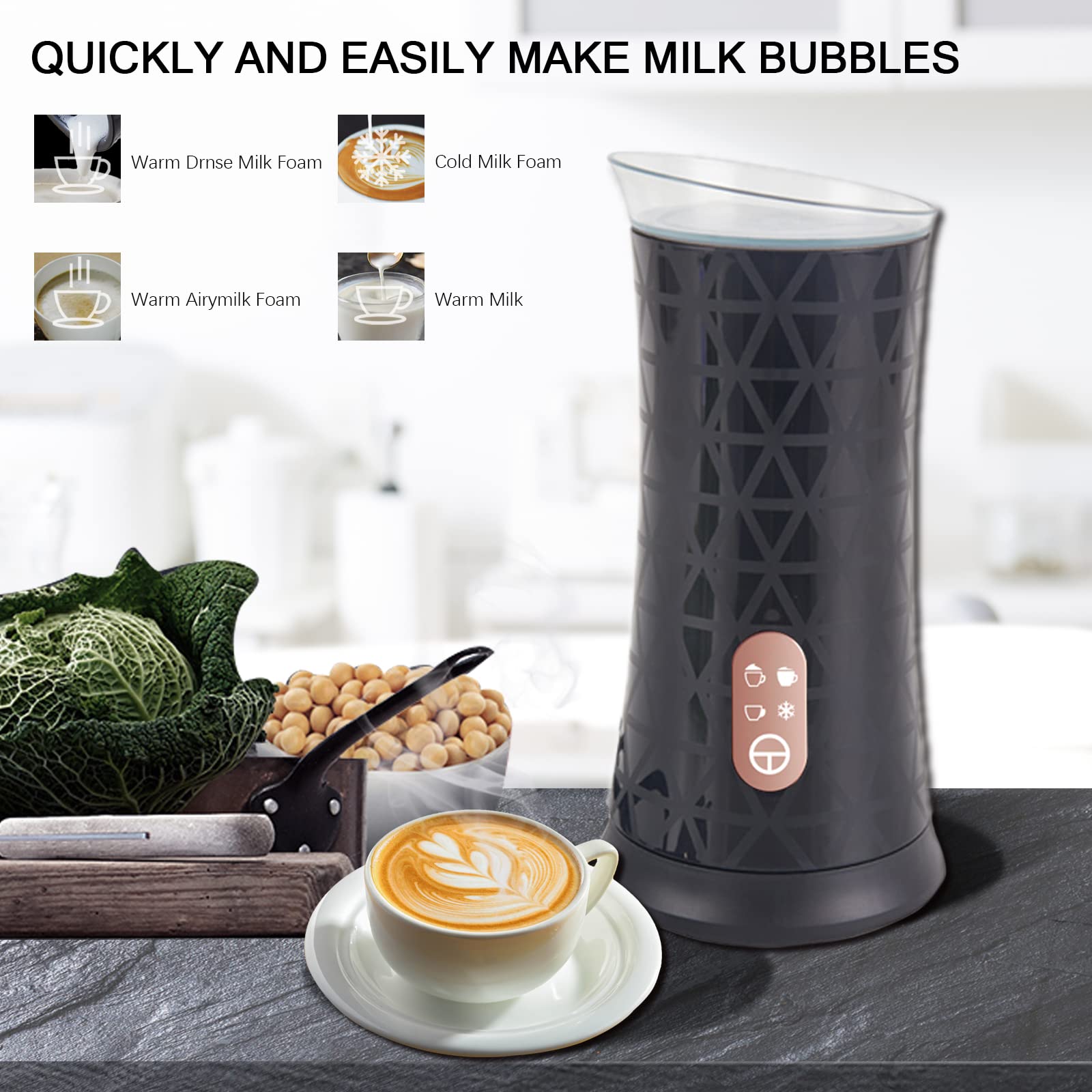 Mousseur à Lait Électrique 4-en-1 - Chaud/Froid pour Cappuccino et Latte Art Maison