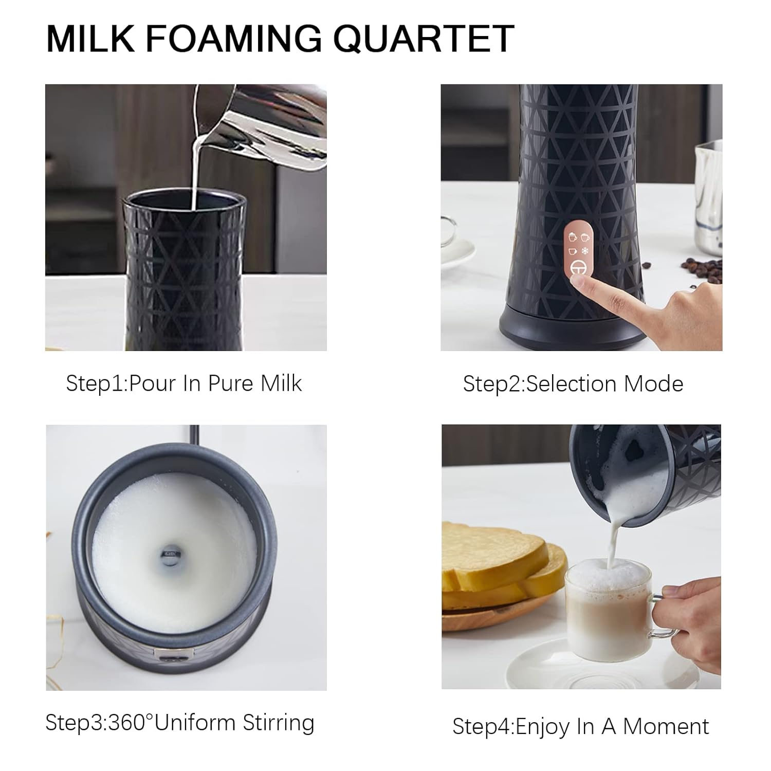 Mousseur à Lait Électrique 4-en-1 - Chaud/Froid pour Cappuccino et Latte Art Maison