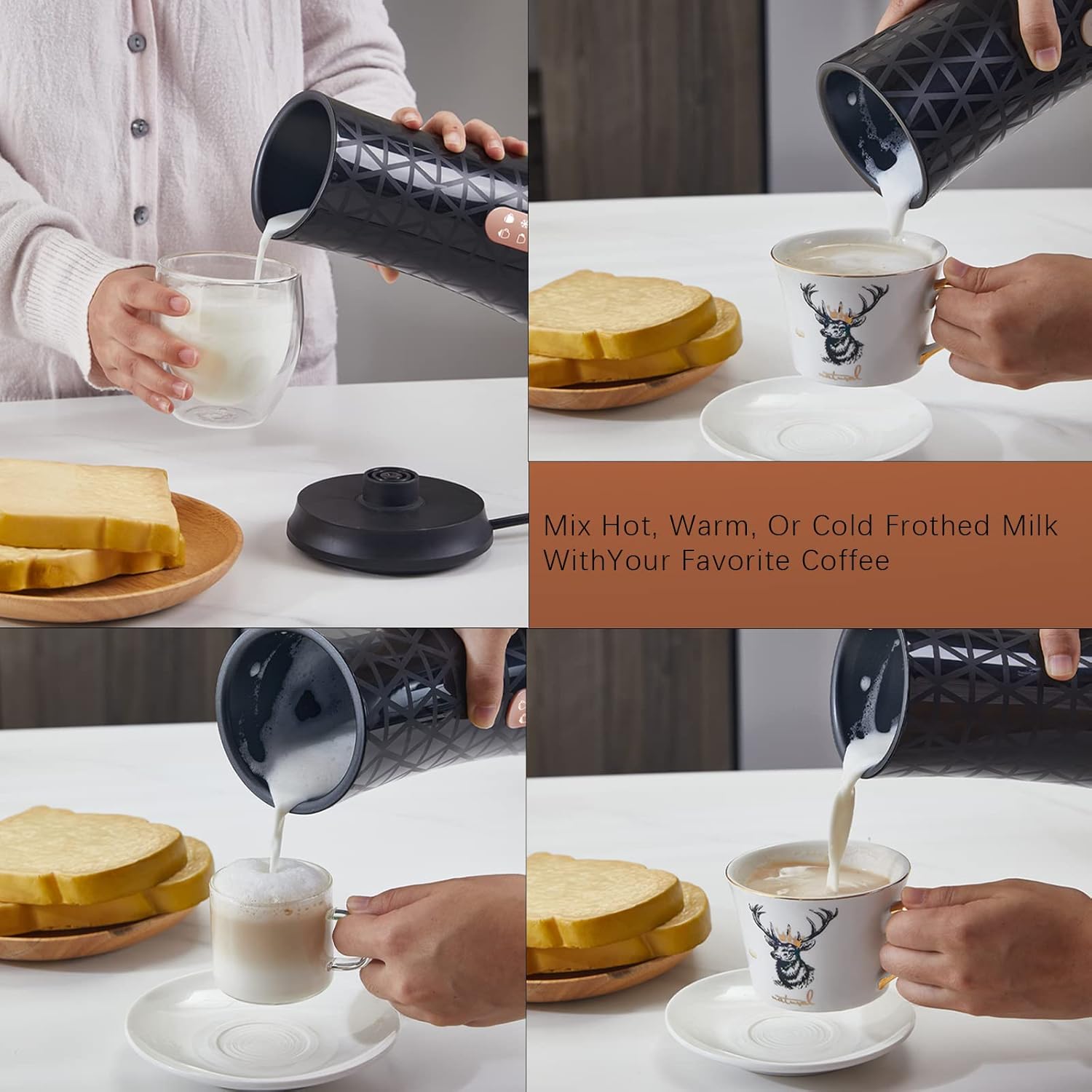 Mousseur à Lait Électrique 4-en-1 - Chaud/Froid pour Cappuccino et Latte Art Maison